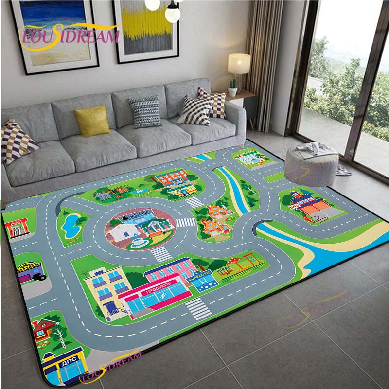 Alfombra Road Traffic Rout Map Carpet Living Room Sofa Coffee Table Bedroom Rugs Kitchen Kid Play Anti-slip Floor Mat Home Decor