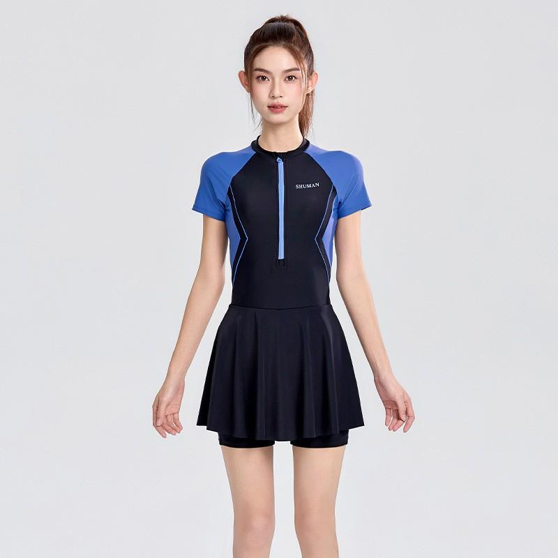 

Swimsuit Women s One-piece Large Size Fat Mm Skin-covering Sports Boxers Soaking In Hot High-end Swimwear XL синий