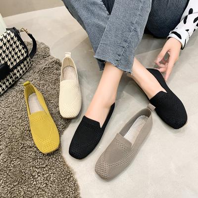 2024 Solid Color Square Toe Mesh Loafers Shallow Women Flats Shoes Soft Bottom Knit Ballet Flats Shoes Casual Slip On Boat Shoes