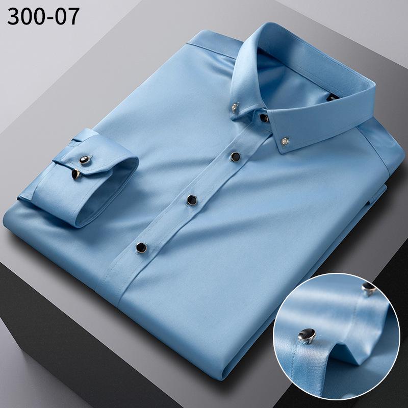 Trendy Iron-Free Slim Fit Mulberry Silk Shirt with Rhinestone Buttons and Turn-Down Collar