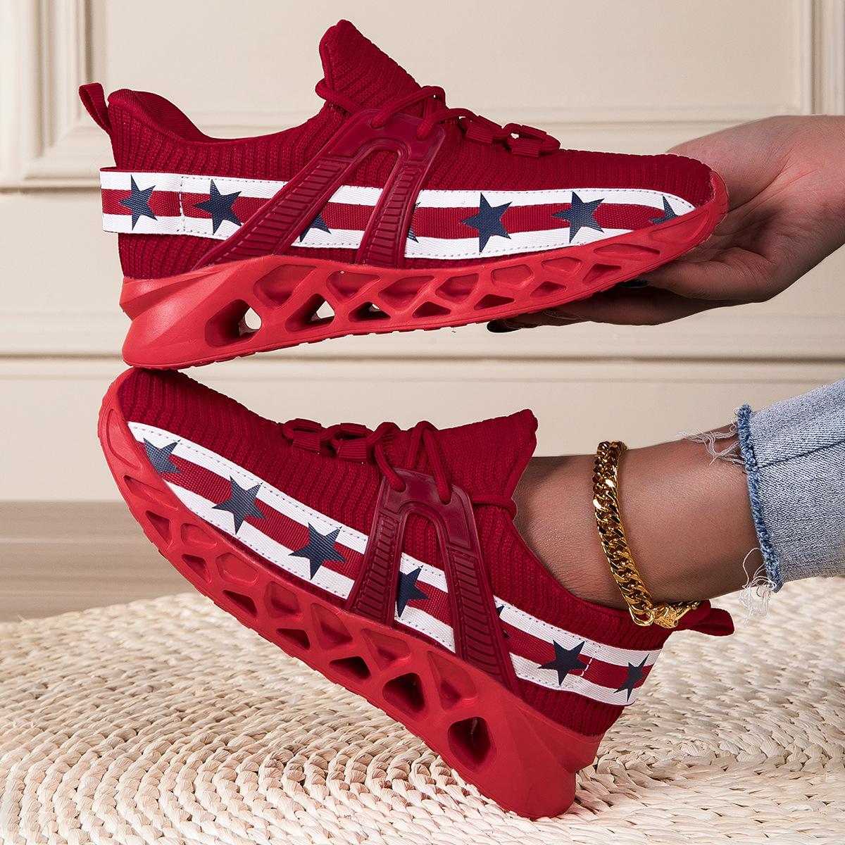 

New large size blade breathable sports casual shoes non-slip shock absorption running couple mesh shoes women s shoes 43 красный