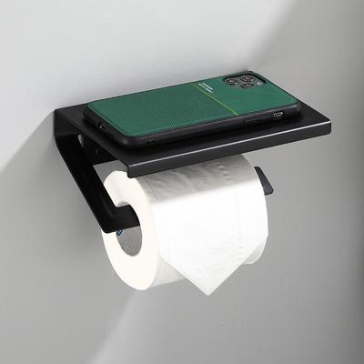 Tuqiu Toilet Paper Holder Aluminum Black Tissue Holder Mobile Phone Bathroom Paper Roll Rack Wall Mount Bathroom Product