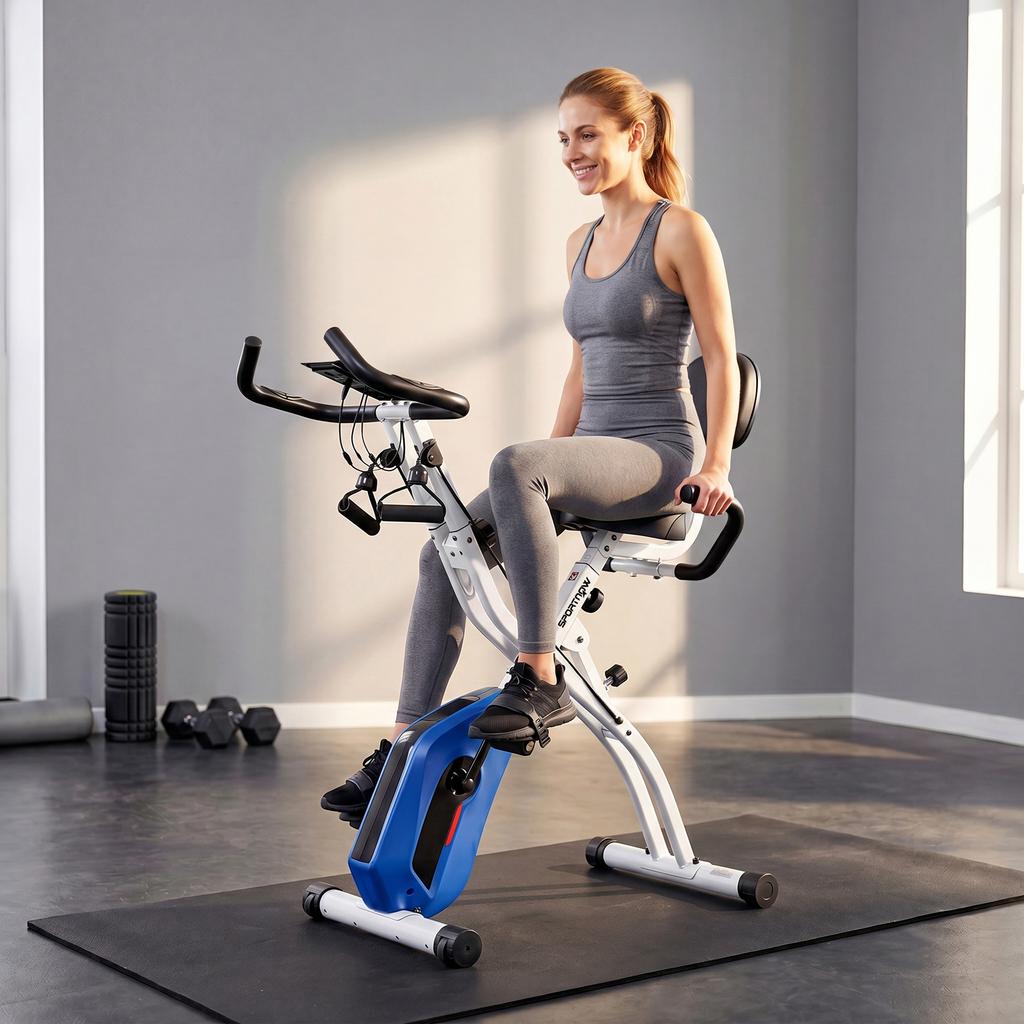 Folding Exercise Bike, Kinomap 3-in-1, Bluetooth, Zwift, 105 x 53.5 x 109 cm, Blue