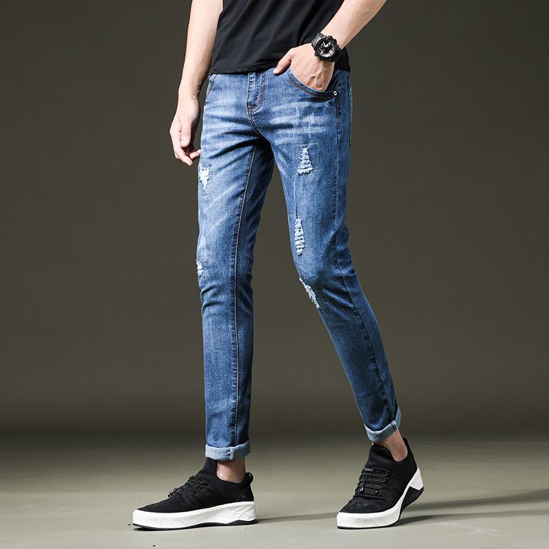 Patch jeans men's slim straight stretch 