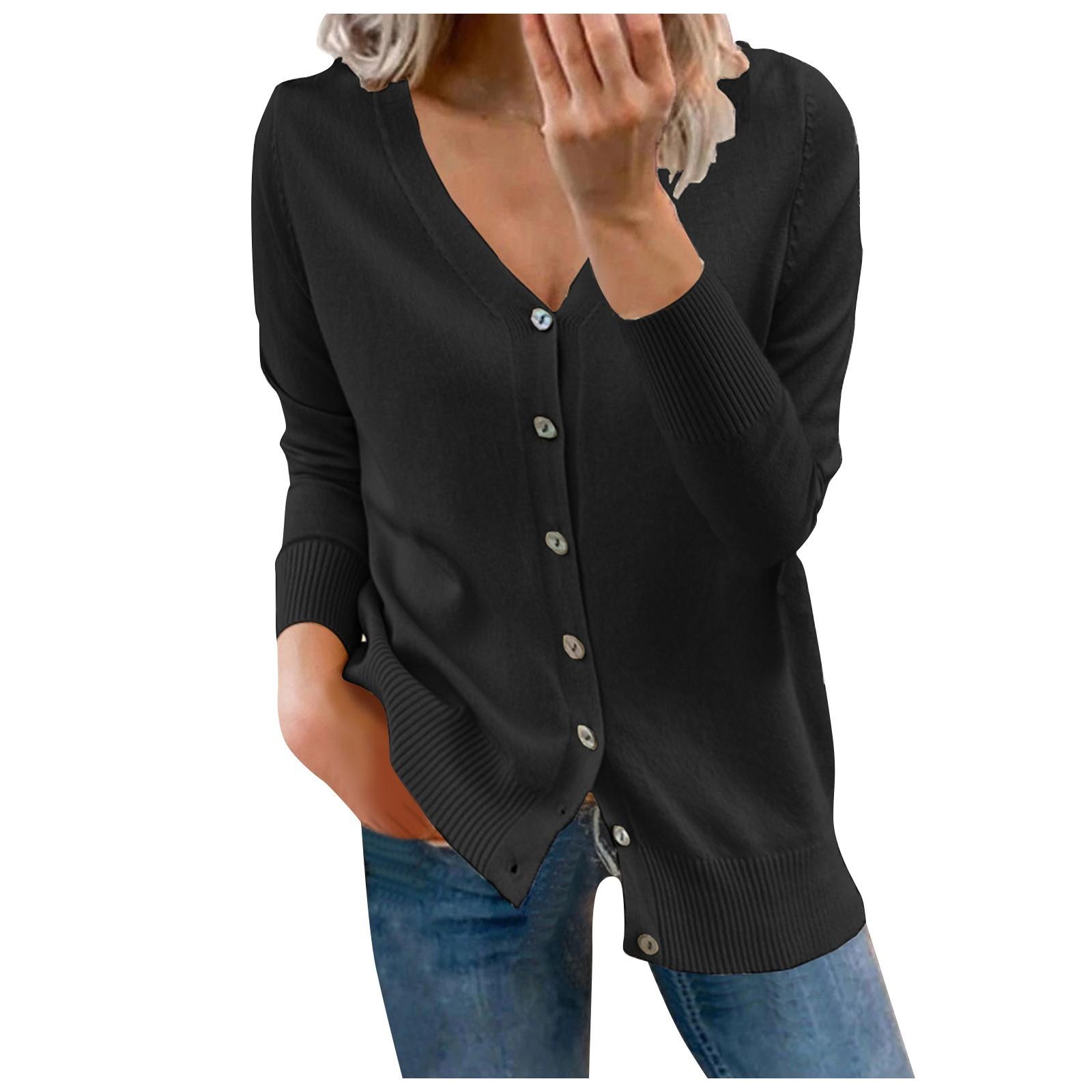 

Женский модный повседневный однотонный свитер с длинным рукавом, тонкий свитер, топ M чёрный