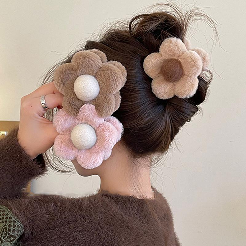 Plush Flower Hair Claw Large Shark Clip Simple Barrettes Crab Hair Clips Hairgrips Autumn Winter Hair Accessories