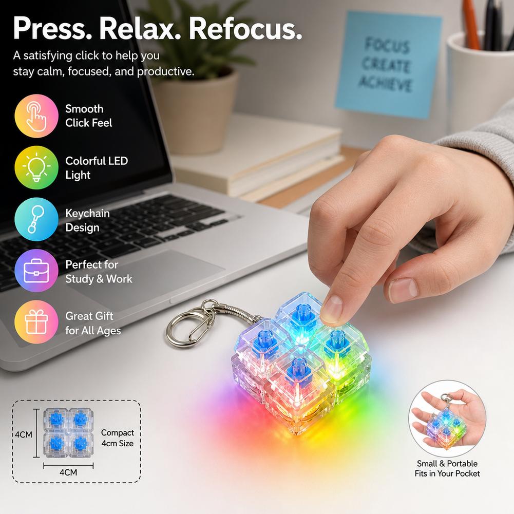 Led Keycap Keyboard Fidget Toys Keychain Clicker Keyboard Button Keychains For Bags Charm Pendants Accessories