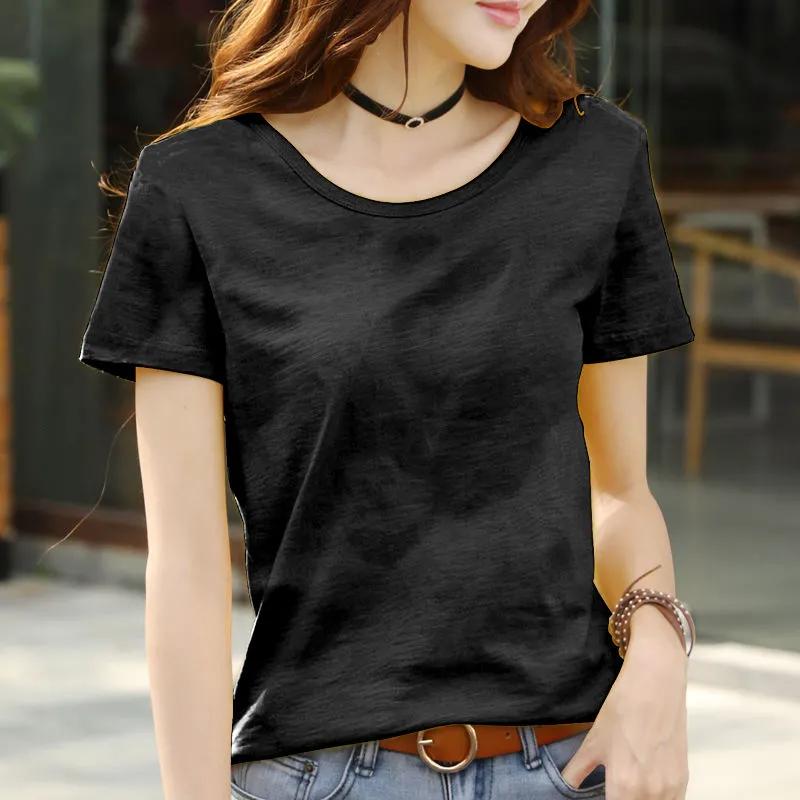 Women's Spring and Summer Solid Color Half-sleeved Bottoming Shirt Simple Slim Thin Tops