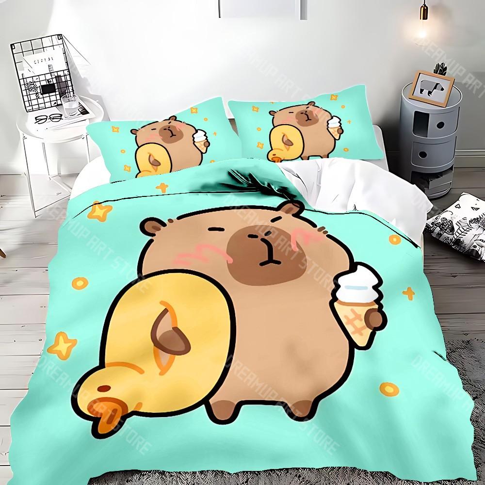 Cute Cartoon Capybara Duvet Pillowcase Bedding Set Adult Boy Girl Bedroom Decoration Children Gift Single Double Large Size