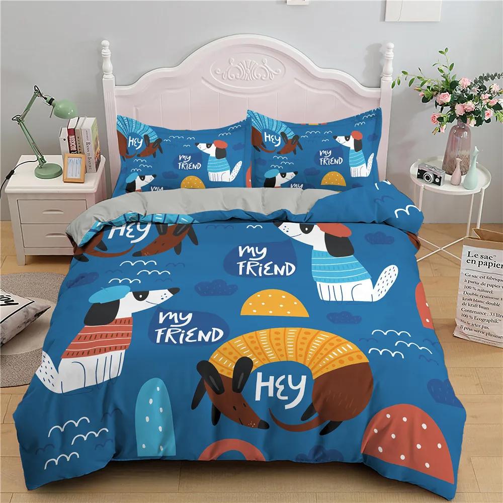 Dog Print Bedding Set Pug Retriever Corgi Dog Duvet Cover Microfiber Cute Pet Animal Queen Quilt Cover for Girls Boys Kids Room