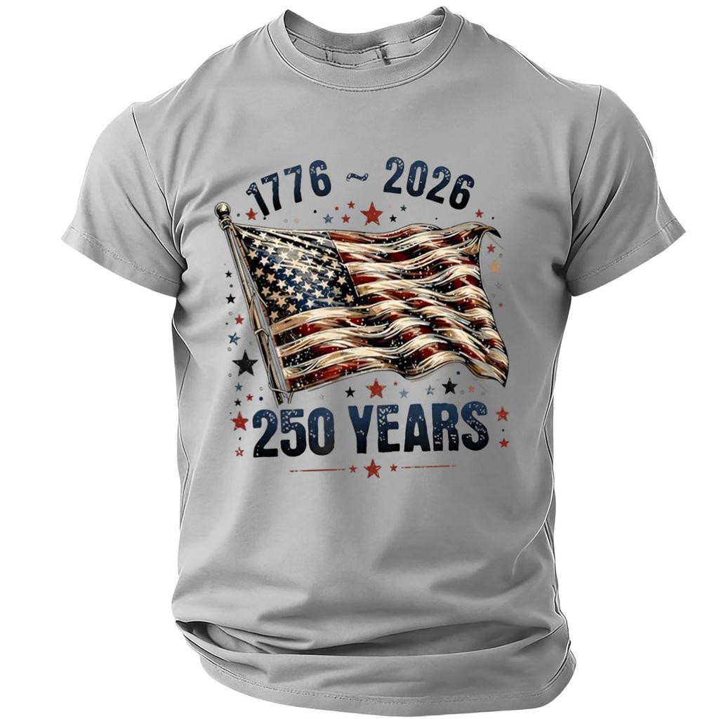 Men's Casual Short Sleeve Lightweight Breathable Crew Neck T-Shirt with Printed Graphic USA Flag and Anniversary Design 1776 to 2026 250 Years