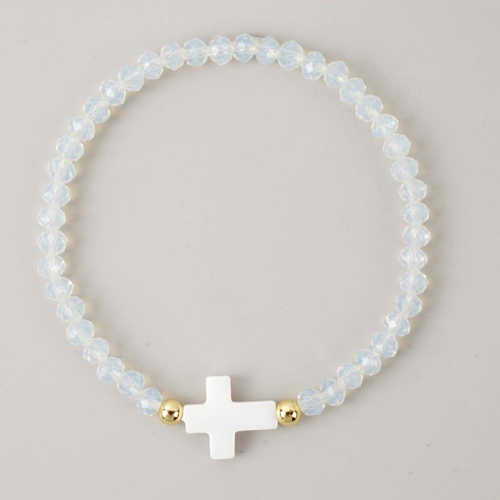 Go2boho Crystal Beaded Bracelets Healing Luck Shell Cross Boho Elastic Stretch Handmade Jewelry For Women Men Fashion Gifts