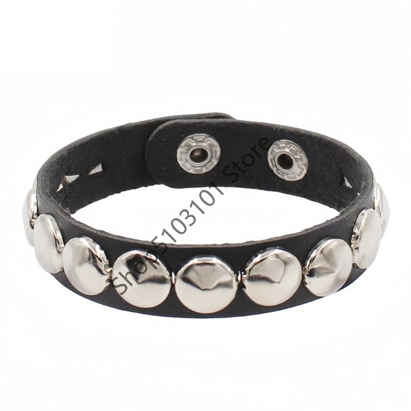Fashion Punk Rivet Chain Bracelet Leather Hip Hop Rock Metal Bracelet Wristbands Unisex Leather Bracelet