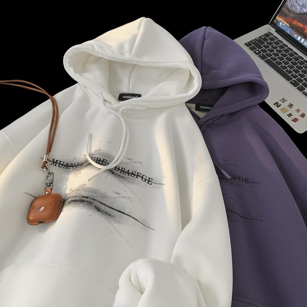 Американский печатный парный свитер Мужской осенний винтажный повседневный свободный худи спортивная куртка M