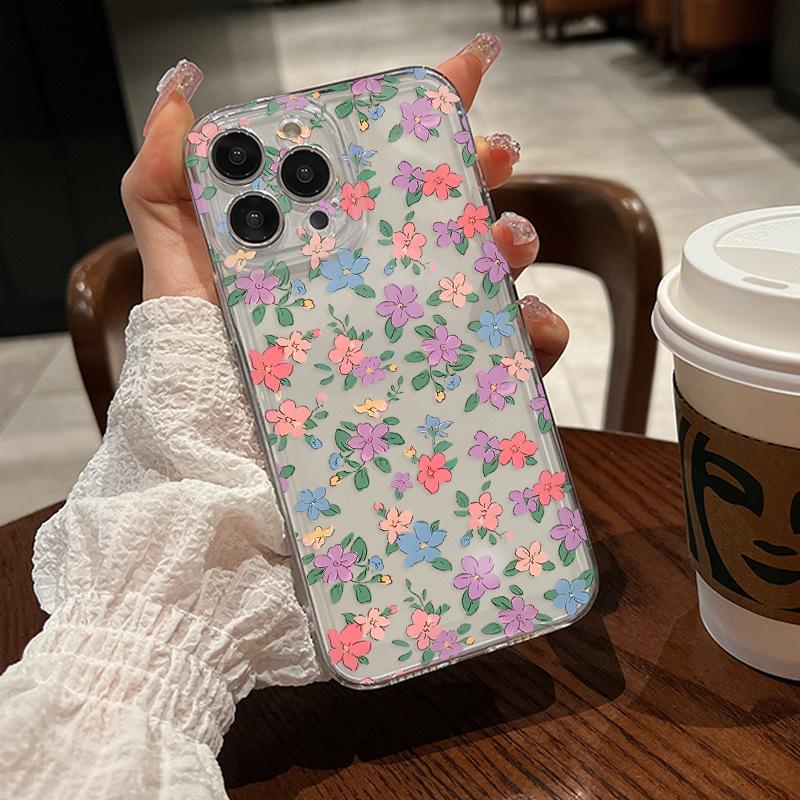 ins small floral application Apple 13pm mobile phone case iphone16 all-inclusive 17 transparent protective case 15pro girls
