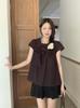 Plus Size Women's Summer Plaid Doll Collar Puff Sleeve Top