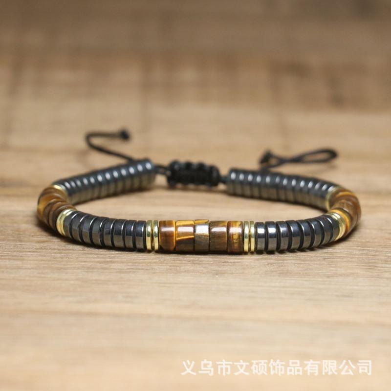 Turquoise Heishi & Hematite Disc Bracelet – Gold Accent Adjustable Boho Jewelry, Protection Calm Gift for Men & Women