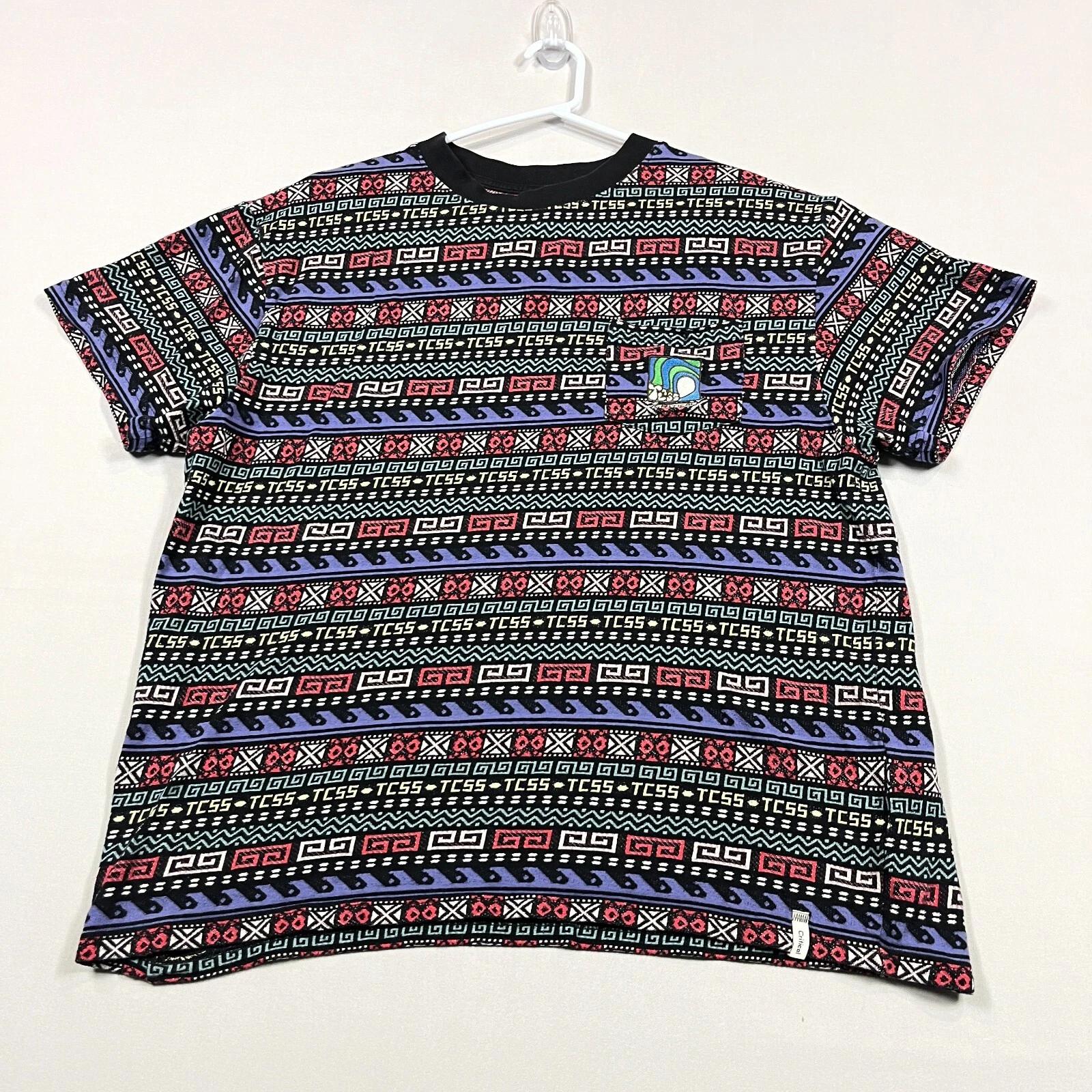 

Critical Slide TCSS T Shirt Crazy Pattern Knit Crew Cotton Tee Mens Medium M L