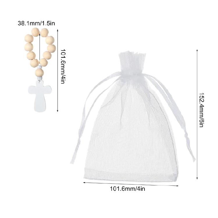 18Pcs Wood Beads Rosary Bracelets with Bag for Church Activity and Babys Room