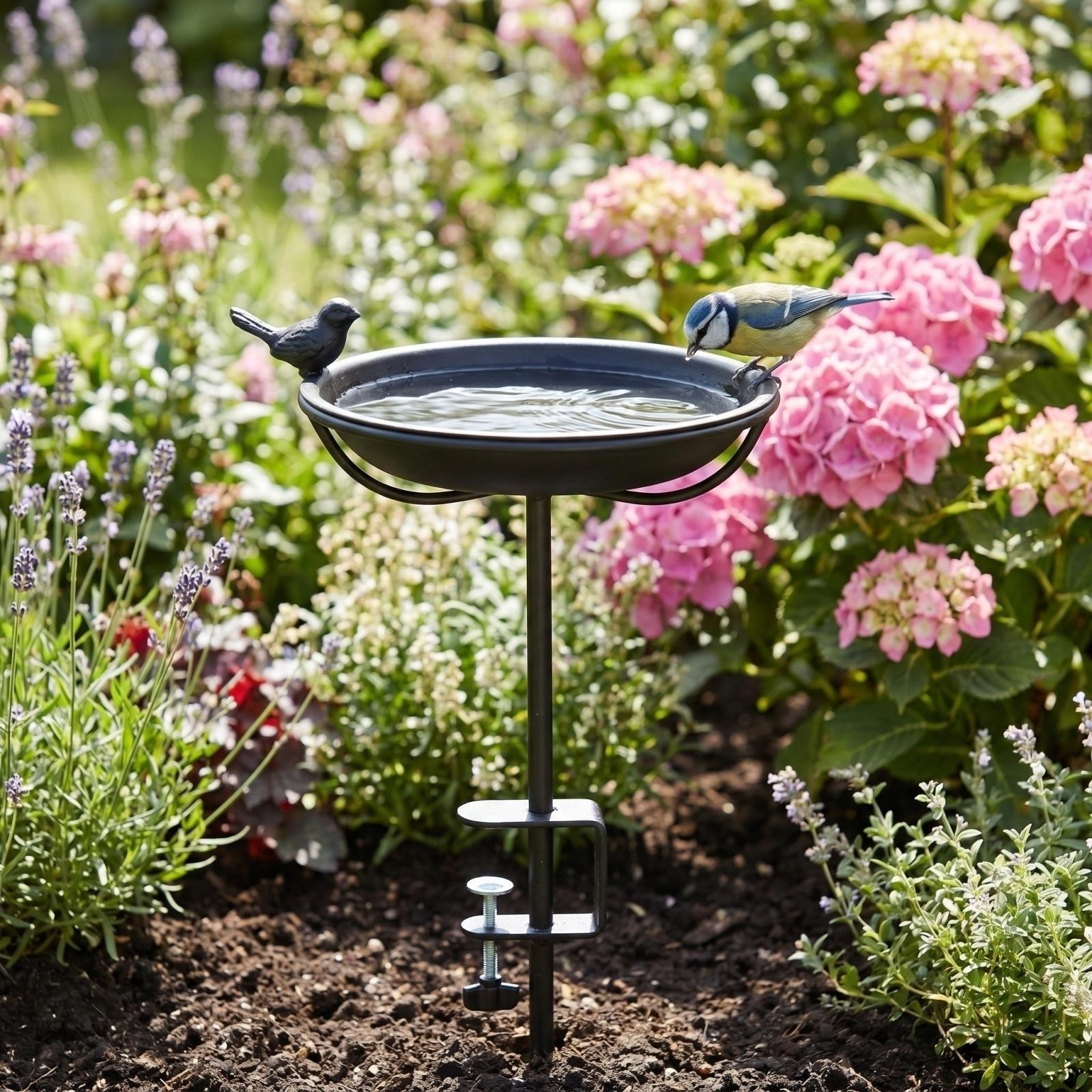 

Outdoor Detachable Bird Bath Feeder Stand Garden Yard Lawn Decorative Craft with Clamp Mount for Easy Installation and Removal one size чорний