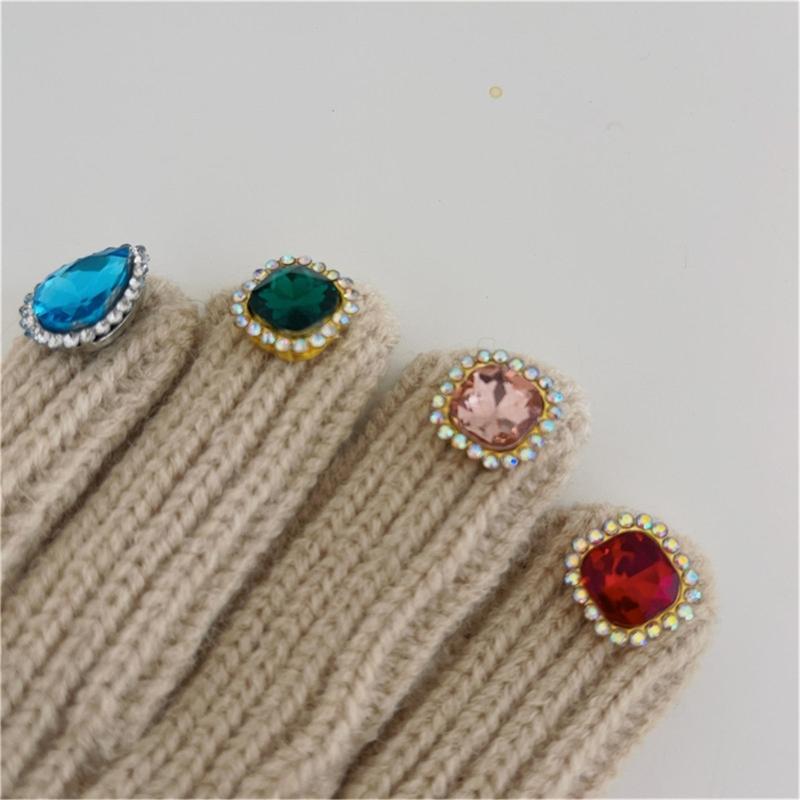 Gants en strass pour femmes, gants tricotés avec décors en strass sur le bout des doigts, gants chauds d'hiver pour doigts complets, mitaines de luxe