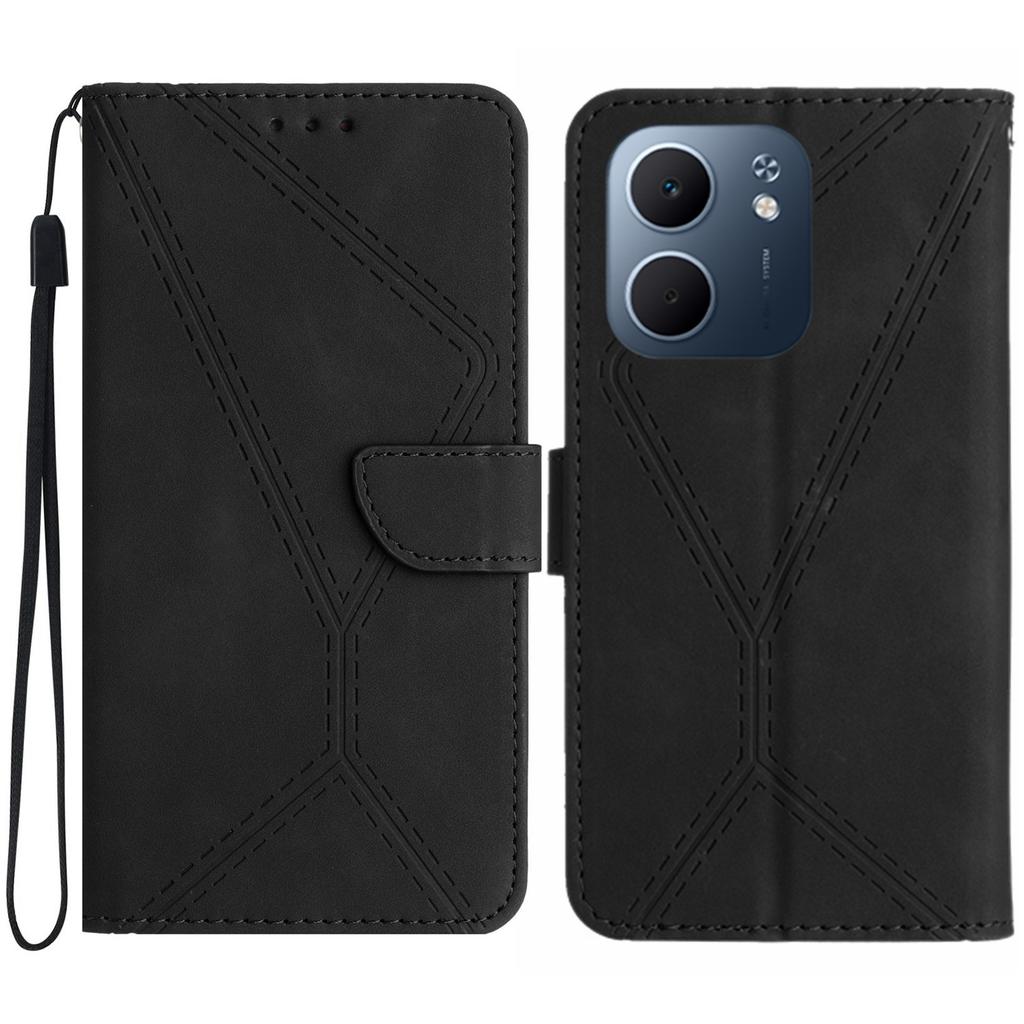 For Oppo A5x 5G/4G Case Skin Touch Lines Imprinted PU Leather Flip Phone Cover