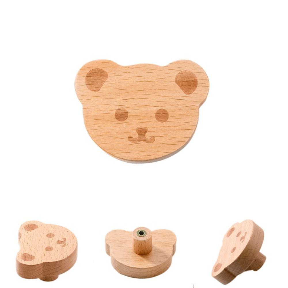 6 Pcs Wooden Wardrobe Knobs Drawer Handles Furniture Handle Wardrobe Knobs Cute Bear Handle  Closet
