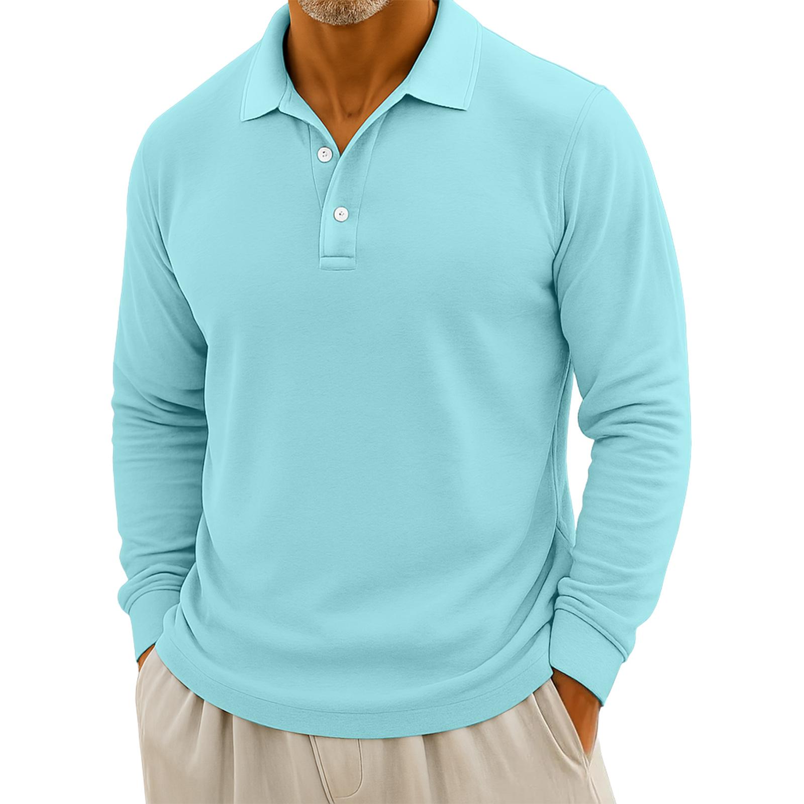 

Мужской повседневный однотонный топ с длинным рукавом на пуговицах L