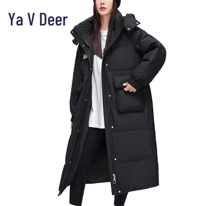 Yalu EE Women's Long Loose Fit Detachable Hood Down Jacket
