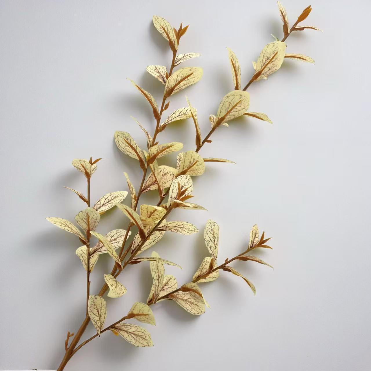 Artificial Burgundy Red Leaf Branches, Faux Plant Stems with Yellow Tips, Fake Greenery for Home Vase & Fall Decor