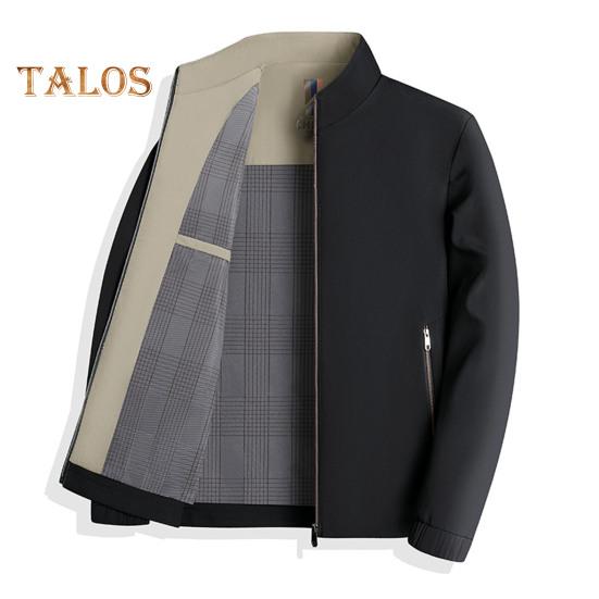 Men Jacket Stand Collar Long Sleeve Solid Color Plaid Lining Jacket Coat Pockets Zipper Placket Casual Outwear