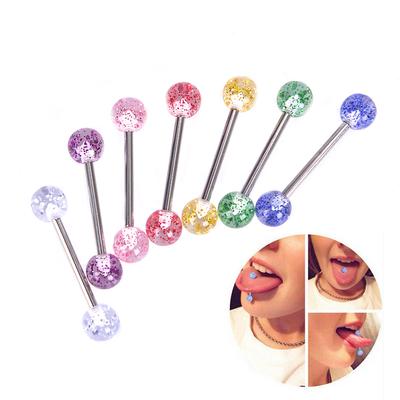 8 st/set färgglada glitter tungringar Skivstång Ball Body Piercing smycken