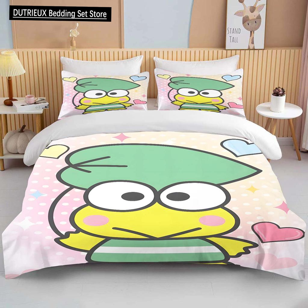 10 Sizes Sanrio Keroppi Printed Bedding Set Cartoon Anime Duvet Cover Comforter Pillowcase Boys Girls Children Adults King Gift