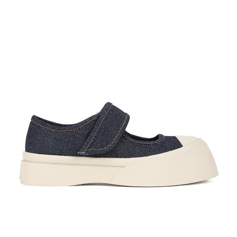 Cowhide version~ Velcro color matching little white shoes muffin platform casual Mary Jane shoes women's big head shoes