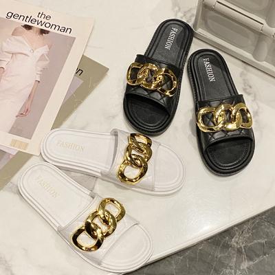 Luxury Summer New Sandals Women's Chain Links Korean Version Outdoor Wear Home and Indoor Personalized Beach Shoes