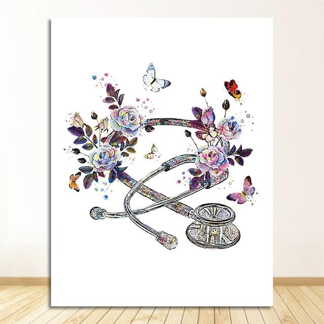 

Акварельная живопись, печать на холсте, кадуцей, стетоскоп, микроскоп, плакат, настенный художественный декор для клиники, подарок для врача, медицинское устройство 21cm×30cm NoFrame