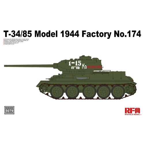 Ryefield Models 1/35 Scale Soviet T-34/85 Mod 1944 Factory 174 Angle Joint Turret Variation Plastic Model Kit RFM5079 Molded in Color