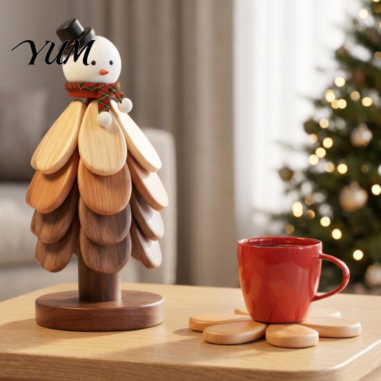 Natural Pine Wood Hot Pad Collapsible Wooden Trivets for Dishes, Tree-Shaped Heat Resistant Potholders, Christmas Tree Shaped Kitchen Decor