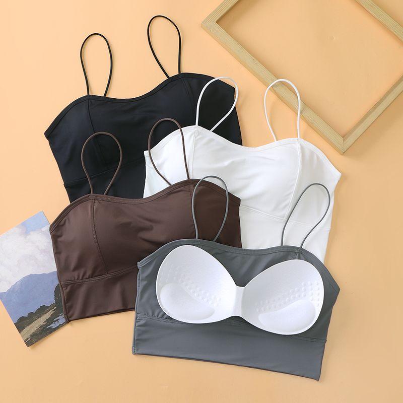 Women's Ice Silk Underwear Student Push-Up Thickened Enhancing Backless Sling Camisole Cami Base Layer Summer
