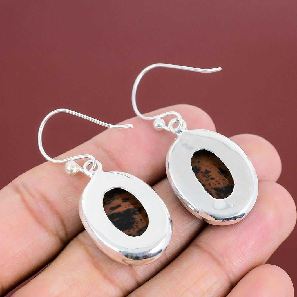 Mahogany Obsidian Earrings Genuine Gemstone Handmade Jewelry 925 Sterling Silver Earring Dangle Earring Brand New Jewelry Gifts For Friend