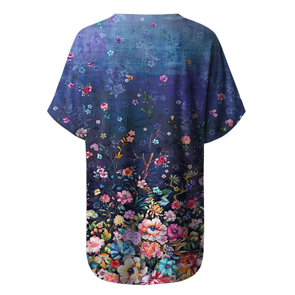 Women's Casual V-Neck Tops Short Sleeve T-shirt Printed Plus Size Summer T-shirt Tunic Top
