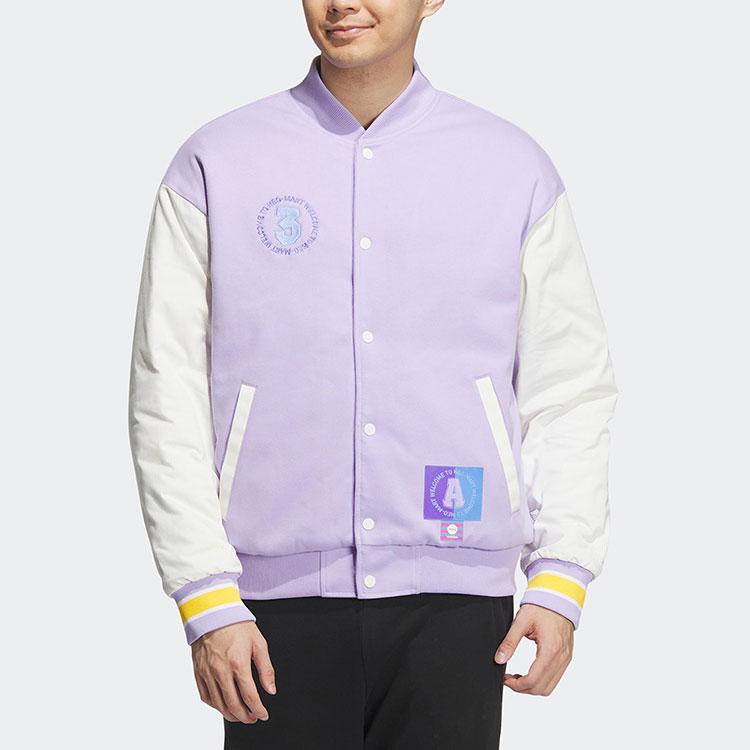 Adidas Neo Color Block Letter Print Baseball Jacket Unisex Jackets Light-Purple IK5428