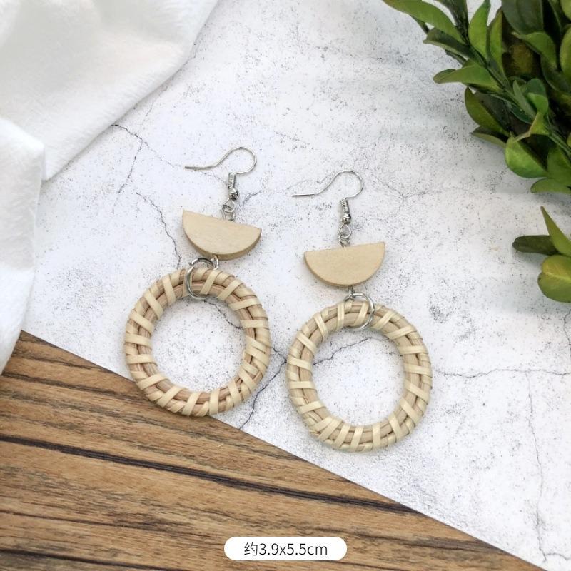 Vintage grass rattan woven handmade earrings bohemian vacation style stud earrings women's summer ear jewelry
