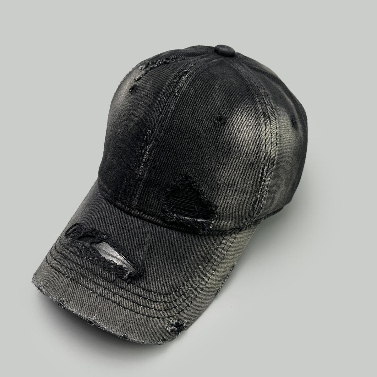 Distress Farbverlauf Einfarbig Baseballkappen Sonnenschutz Gebrochener Stil Neue Herren Damen Vielseitig Persönliche Mode Straße Schirmmützen 52-60cm black