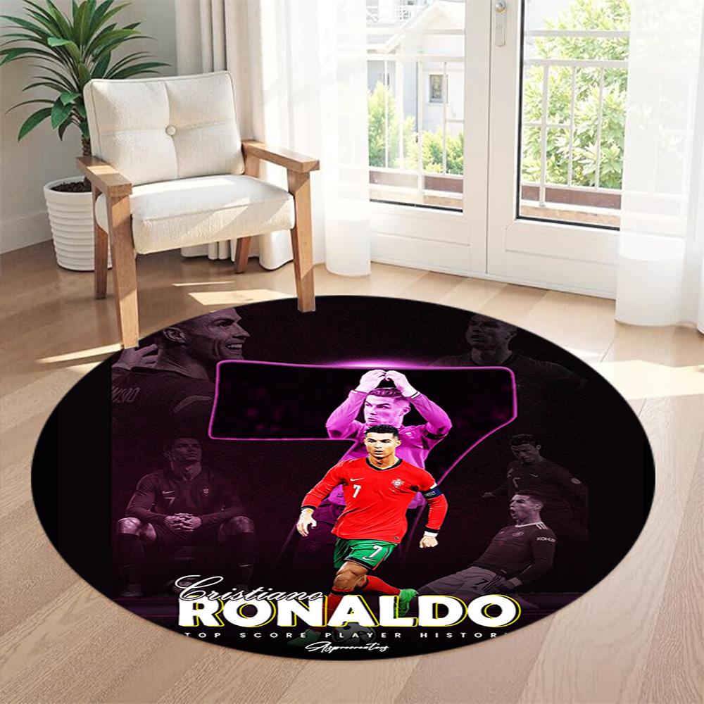 Cristiano Ronaldo Round Area Rug Perfect for Outdoor Dining Room Kitchen Bedrooms Antislip Round Carpet Anime Office Decor Perfect Gift for Women Men