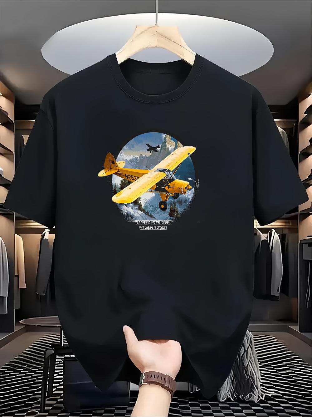 

Men S Vintage Aircraft Graphic T-Shirt Soft and Breathable 100% Fiber Eye-Catching Print Design Men s T-shirts for Summer S разноцветный