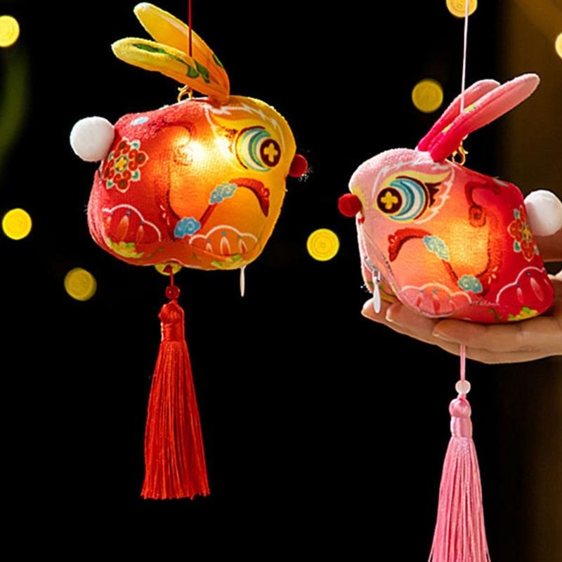 Handmade Fabric Rabbit Lamp Making Supplies Traditional Style Design With Glowing LED For Party Decoration