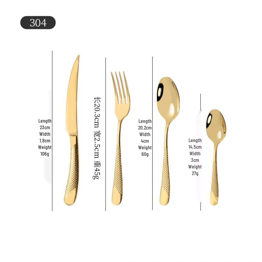 Cross 304 Stainless Steel Star Diamond Tableware Set: Steak Knife, Fork, Spoon, and Teaspoon for Home and Hotel Use
