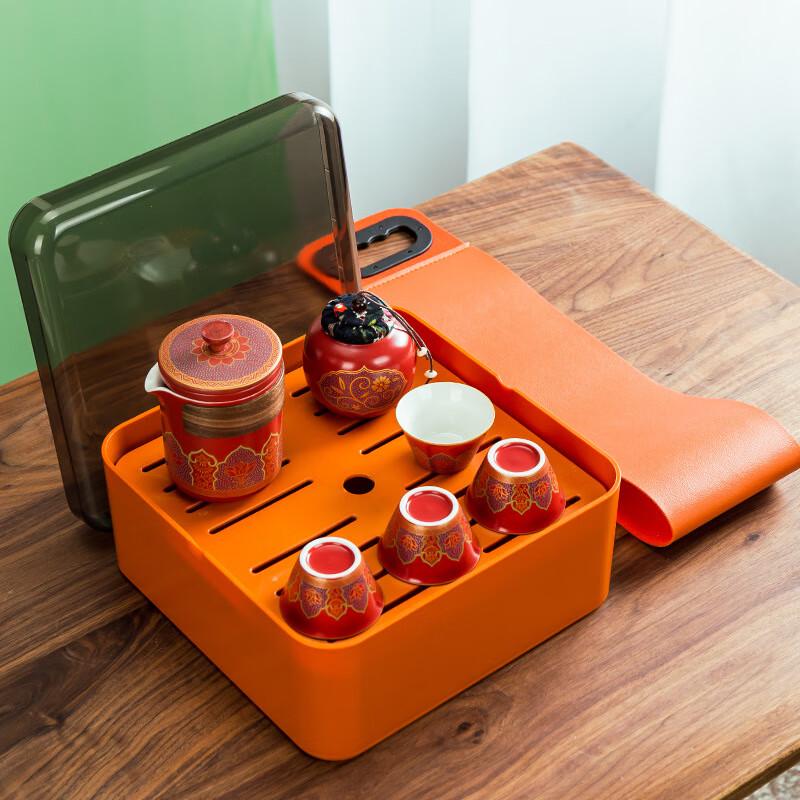

Ceramic Portable Kung Fu Tea Set with Pot and Four Cups