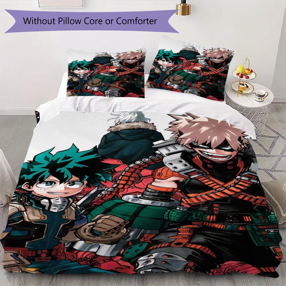 

My Hero Academia Pattern Bedding uilt Set uilt Cover Pillowcase Home Decoration Birthday Gift (1 * duvet cover + 2 * pillowcase without core) 135x200cm